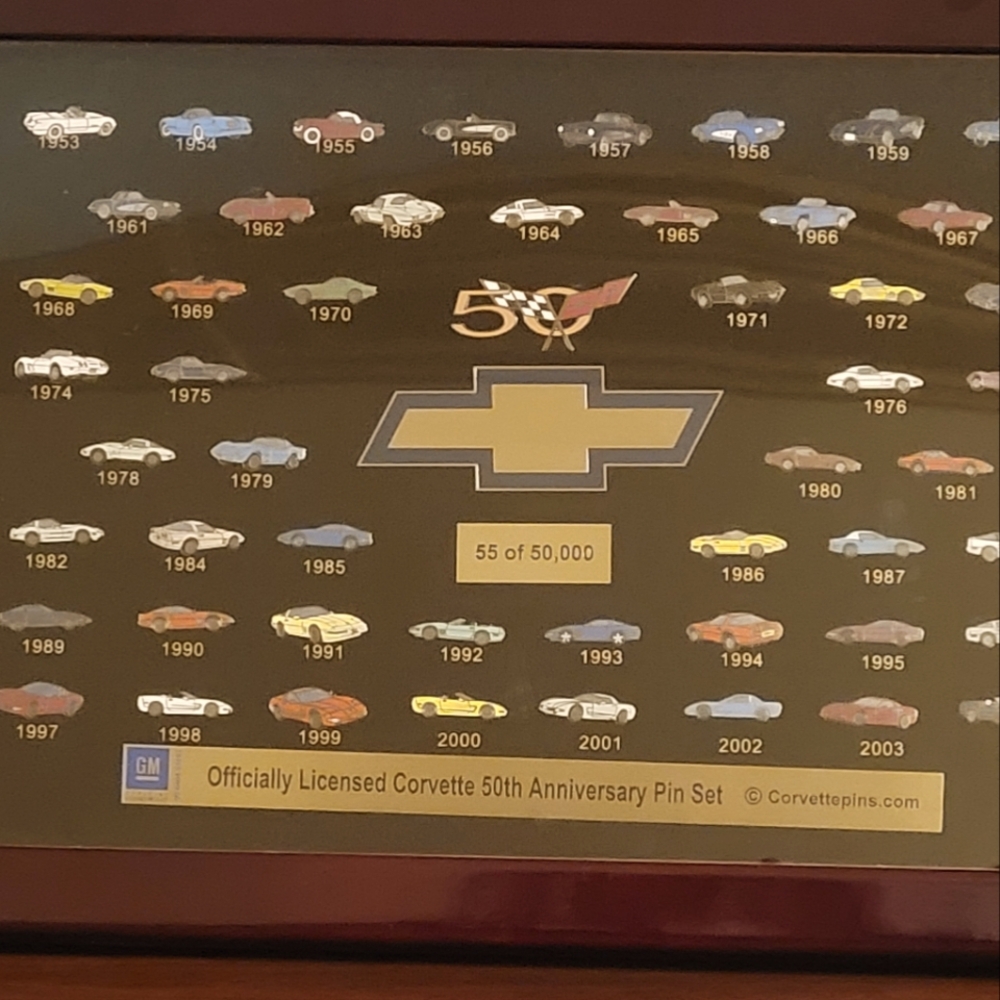Corvette 50th anniversary pin set 1953-2004 GM In Frame #55 Limited Ed. Rare!!
